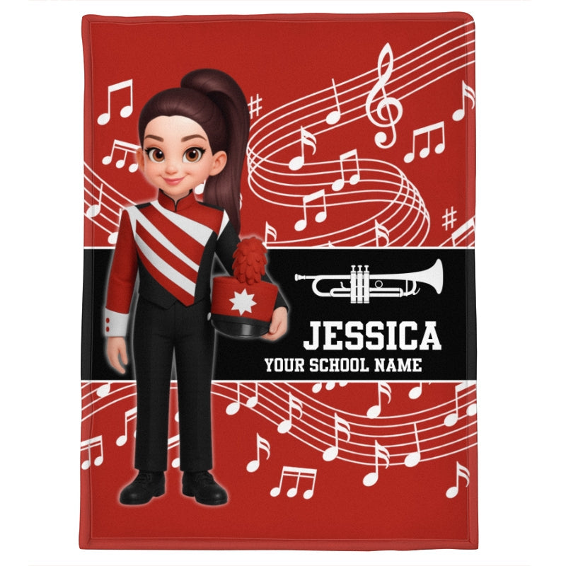 Custom Music Marching Band, Orchestra, Personalized Name, Color, School, Instrument, Trumpet, Clarinet, Tuba, Violine - Personalized Fleece Blanket - Christmas Gift For Son, Grandson, Daughter, Granddaughter