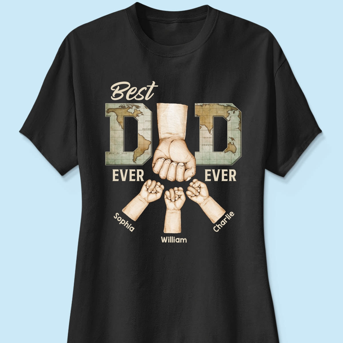 Best Dad Ever Ever Fist Bump With Kids Names Personalized Shirt