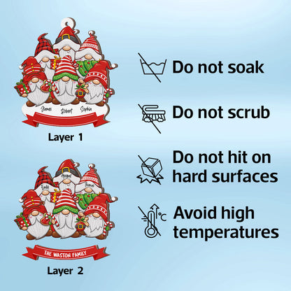 Christmas Gnome Family Personalized 2-Layer Wooden Ornament