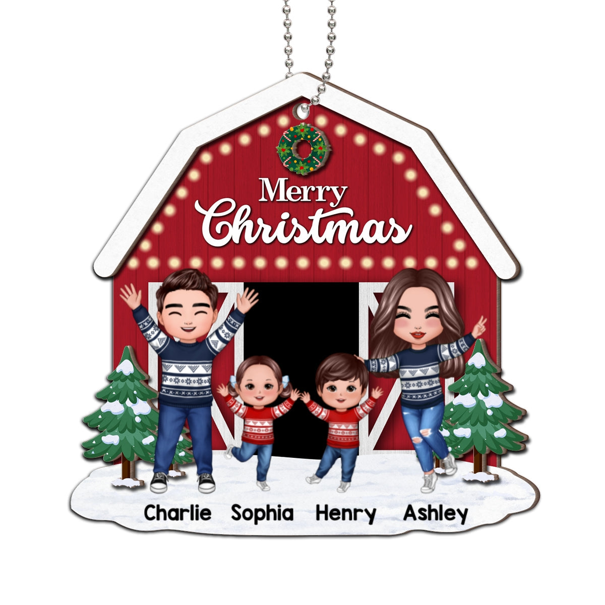 Christmas Farm House Family Decor Gift Personalized 2-Layer Wooden Ornament