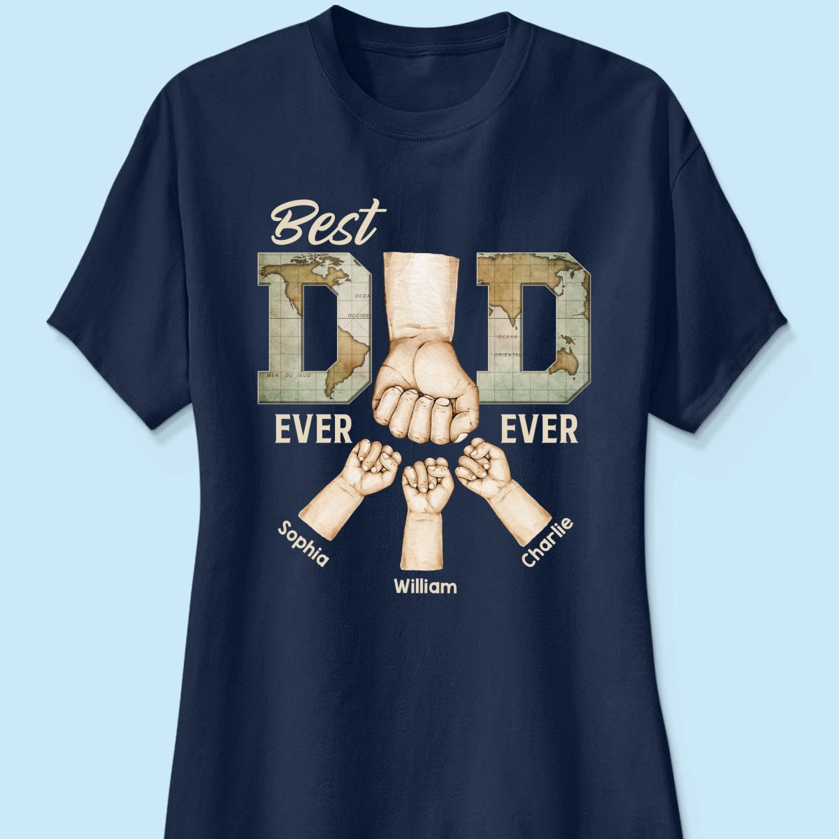 Best Dad Ever Ever Fist Bump With Kids Names Personalized Shirt