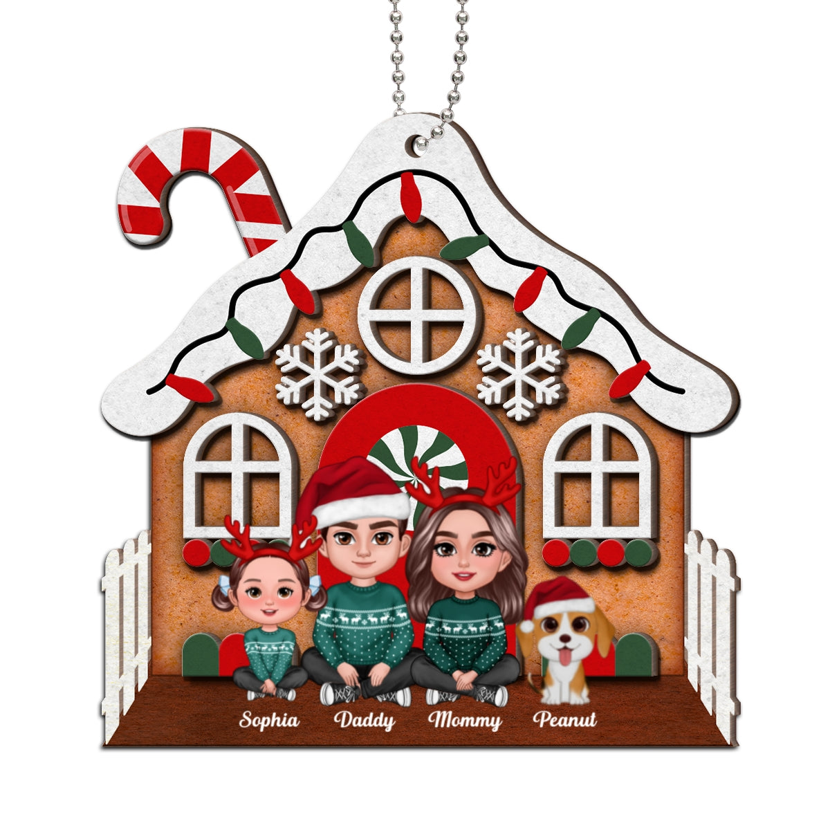 Gingerbread House Family Christmas Decor Personalized 2-Layer Wooden Ornament