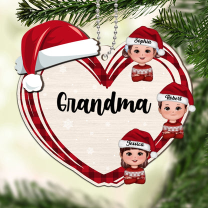 Christmas Grandma's Little Cute Kids Personalized 2-Layer Wooden Ornament