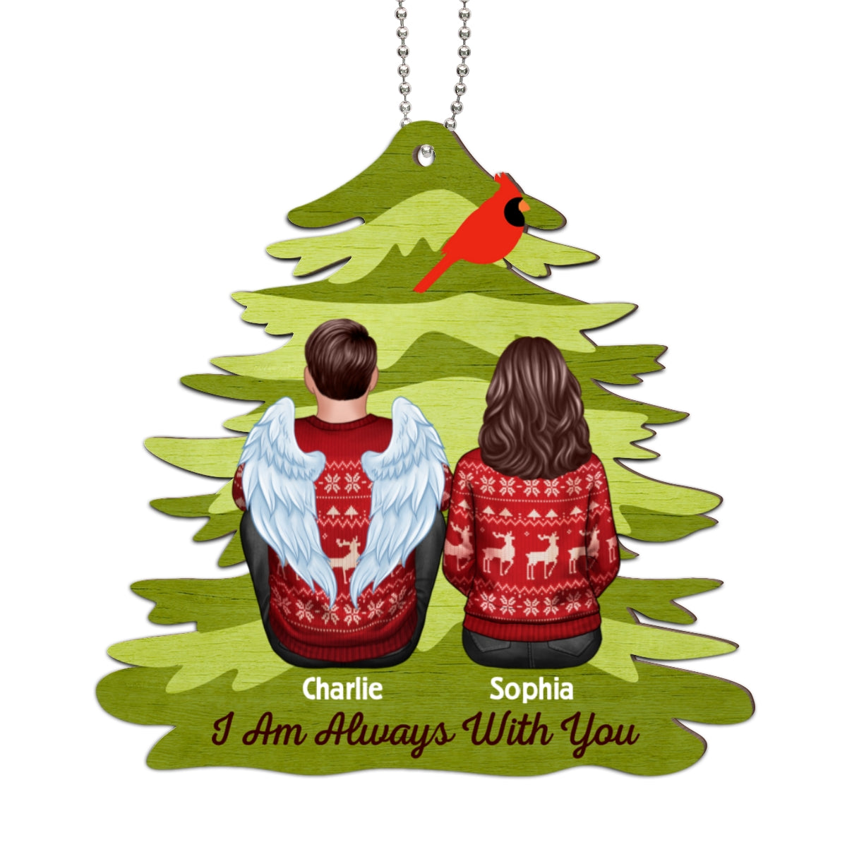 Rustic Red Cardinal I Am Always With You Personalized Christmas 2-Layer Wooden Ornament