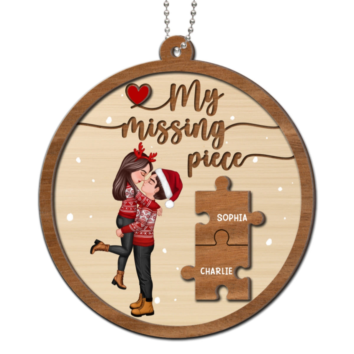 My Missing Piece Couple Hugging Kissing Christmas Personalized 2-Layer Wooden Ornament