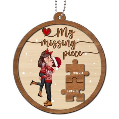 My Missing Piece Couple Hugging Kissing Christmas Personalized 2-Layer Wooden Ornament