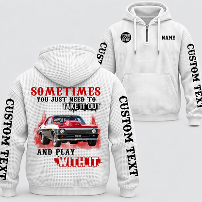 Take It Out & Play - Personalized Classic Car Photo Quarter Zip Hoodie - Gift For Car Lovers A2110