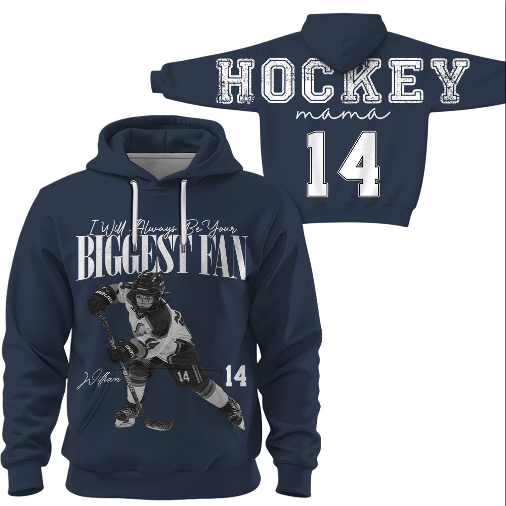 Personalized I'll Always Be Your Biggest Fan Shirt, Custom Player Photo & Number, Hockey Mom Gift for Game Day Na02