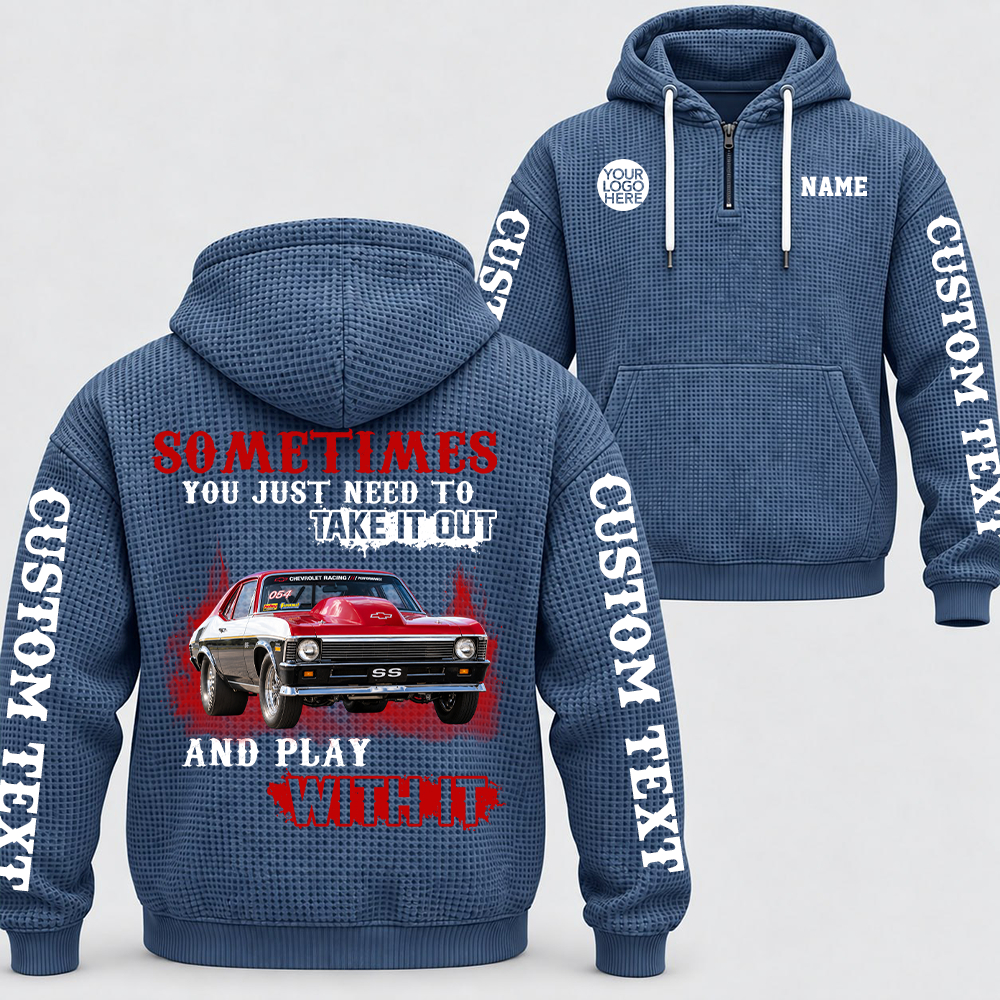 Take It Out & Play - Personalized Classic Car Photo Quarter Zip Hoodie - Gift For Car Lovers A2110