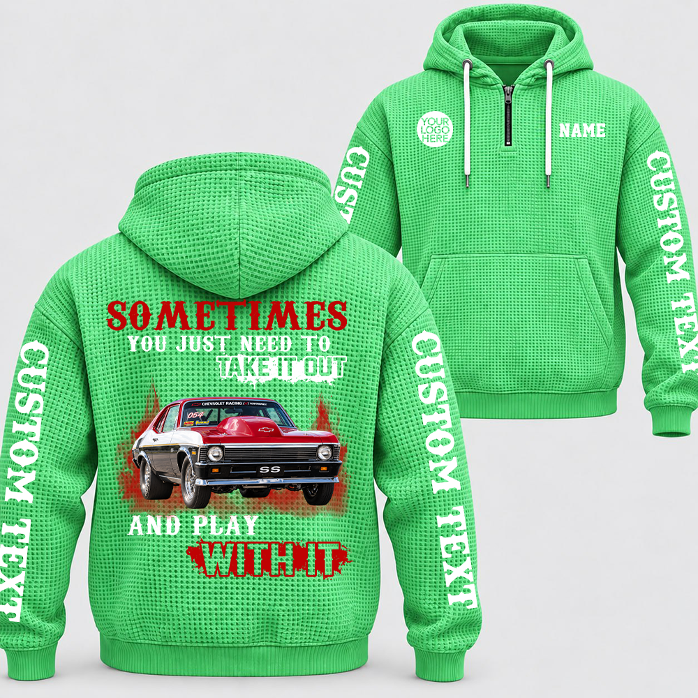 Take It Out & Play - Personalized Classic Car Photo Quarter Zip Hoodie - Gift For Car Lovers A2110