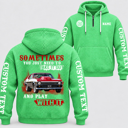 Take It Out & Play - Personalized Classic Car Photo Quarter Zip Hoodie - Gift For Car Lovers A2110
