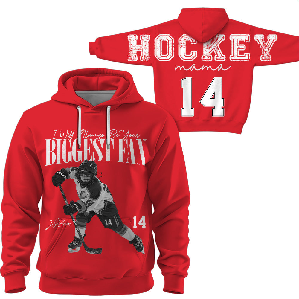 Personalized I'll Always Be Your Biggest Fan Shirt, Custom Player Photo & Number, Hockey Mom Gift for Game Day Na02