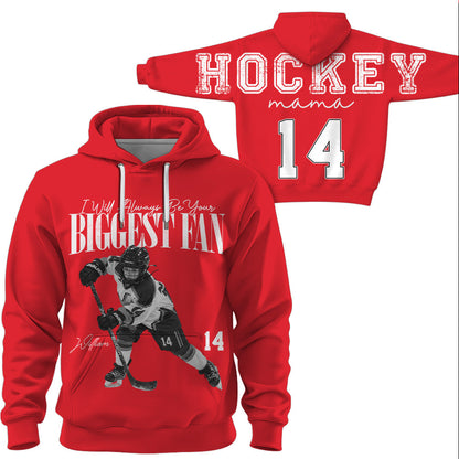 Personalized I'll Always Be Your Biggest Fan Shirt, Custom Player Photo & Number, Hockey Mom Gift for Game Day Na02