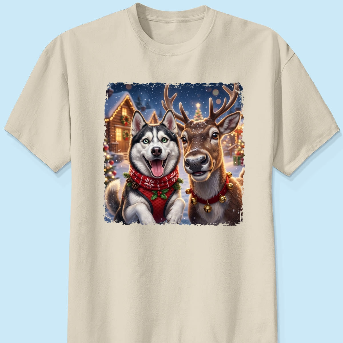 Dog Cat Selfie with Reindeer - Personalized Shirt - Funny Christmas Gift for Pet Lovers
