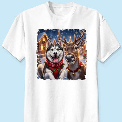 Dog Cat Selfie with Reindeer - Personalized Shirt - Funny Christmas Gift for Pet Lovers