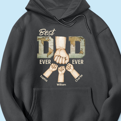 Best Dad Ever Ever Fist Bump With Kids Names Personalized Shirt