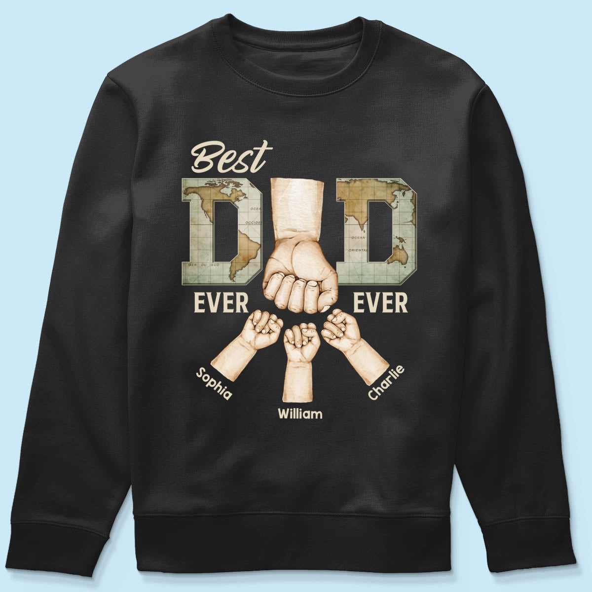 Best Dad Ever Ever Fist Bump With Kids Names Personalized Shirt