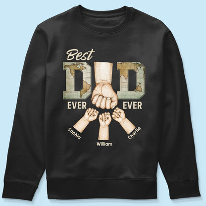 Best Dad Ever Ever Fist Bump With Kids Names Personalized Shirt