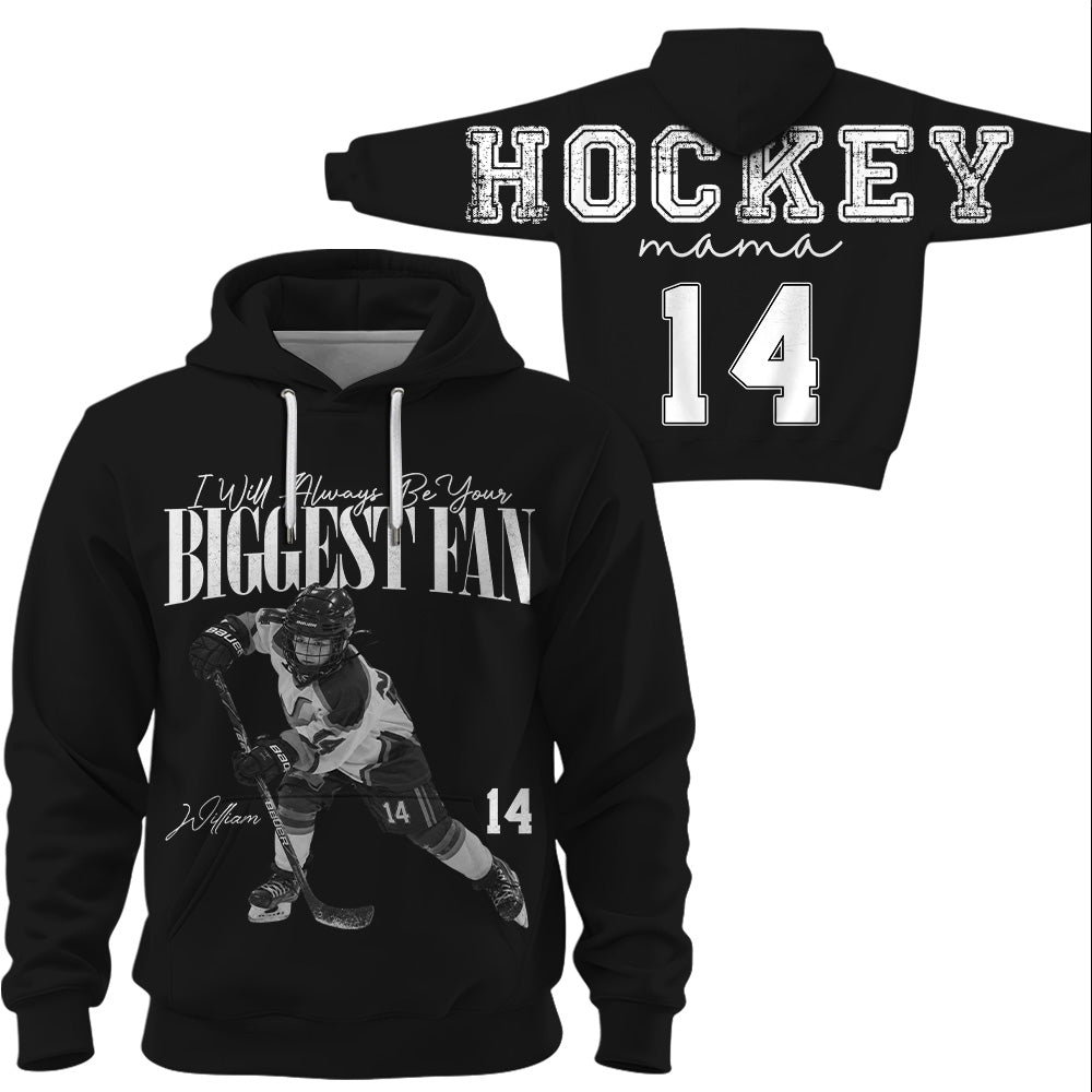 Personalized I'll Always Be Your Biggest Fan Shirt, Custom Player Photo & Number, Hockey Mom Gift for Game Day Na02