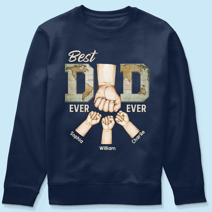 Best Dad Ever Ever Fist Bump With Kids Names Personalized Shirt