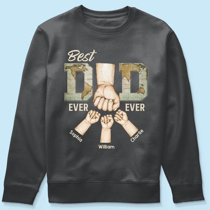 Best Dad Ever Ever Fist Bump With Kids Names Personalized Shirt