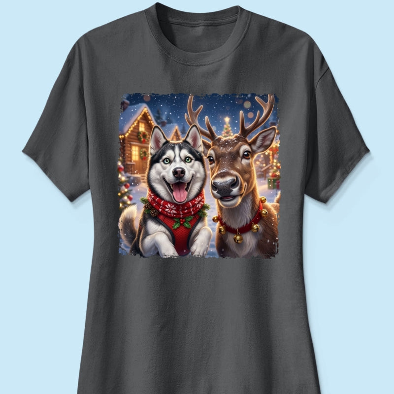 Dog Cat Selfie with Reindeer - Personalized Shirt - Funny Christmas Gift for Pet Lovers