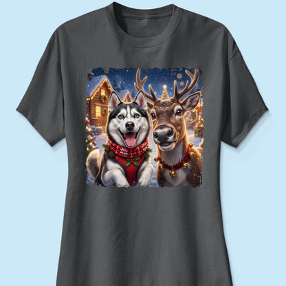 Dog Cat Selfie with Reindeer - Personalized Shirt - Funny Christmas Gift for Pet Lovers