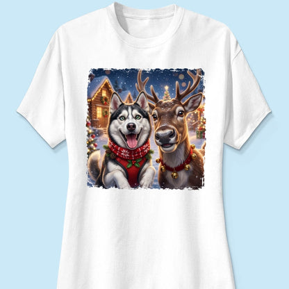 Dog Cat Selfie with Reindeer - Personalized Shirt - Funny Christmas Gift for Pet Lovers