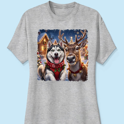 Dog Cat Selfie with Reindeer - Personalized Shirt - Funny Christmas Gift for Pet Lovers