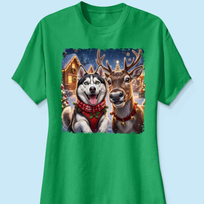 Dog Cat Selfie with Reindeer - Personalized Shirt - Funny Christmas Gift for Pet Lovers