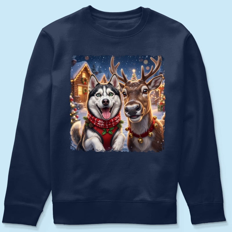 Dog Cat Selfie with Reindeer - Personalized Shirt - Funny Christmas Gift for Pet Lovers