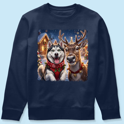 Dog Cat Selfie with Reindeer - Personalized Shirt - Funny Christmas Gift for Pet Lovers