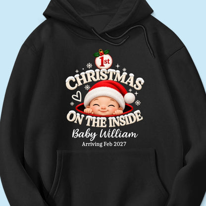 1st Christmas On The Inside Baby - Personalized Shirt - Christmas Pregnancy Announcement Gift For Mom To Be, Expecting Mom