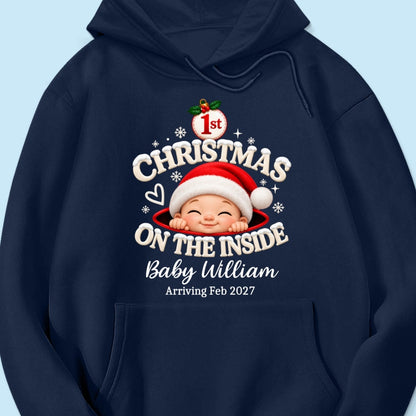 1st Christmas On The Inside Baby - Personalized Shirt - Christmas Pregnancy Announcement Gift For Mom To Be, Expecting Mom