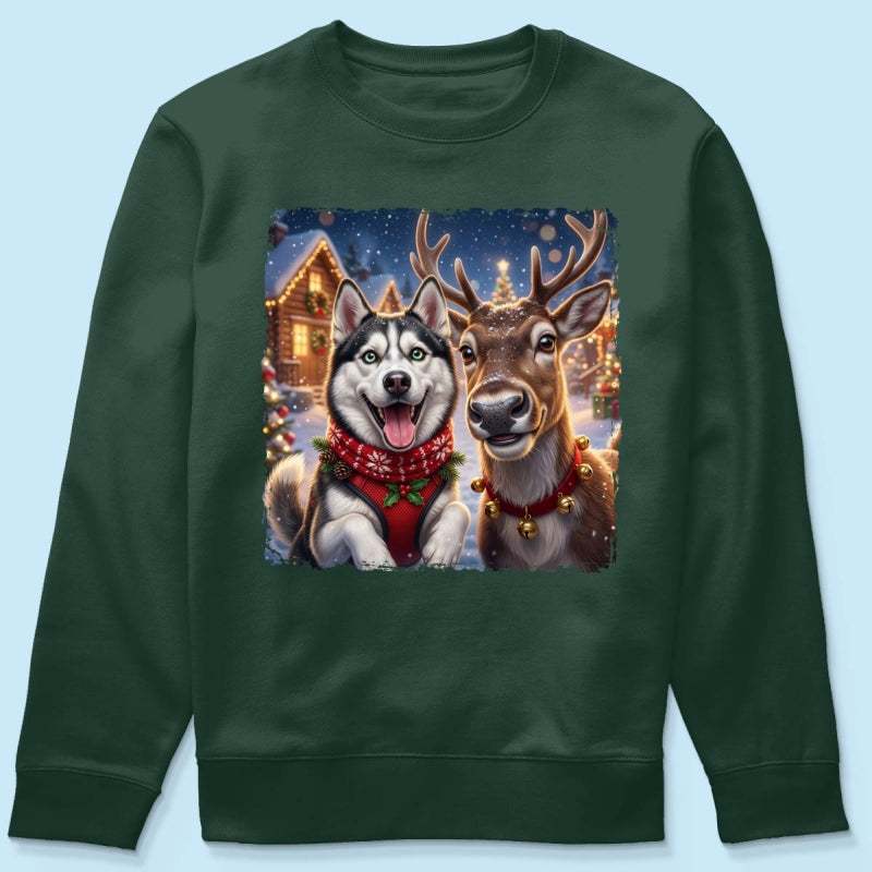 Dog Cat Selfie with Reindeer - Personalized Shirt - Funny Christmas Gift for Pet Lovers