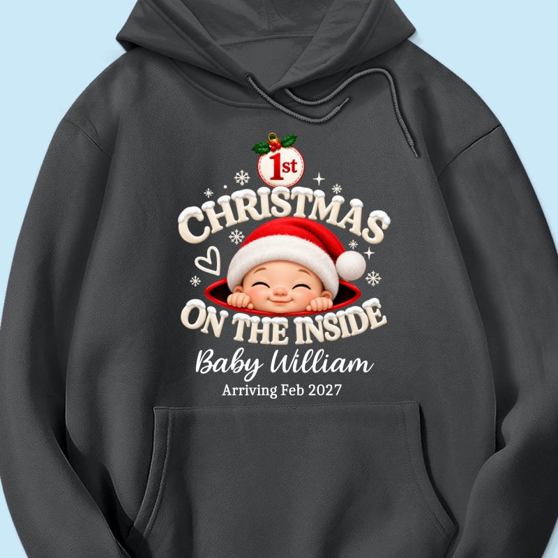 1st Christmas On The Inside Baby - Personalized Shirt - Christmas Pregnancy Announcement Gift For Mom To Be, Expecting Mom