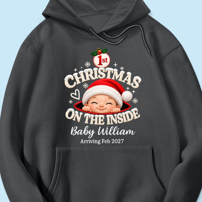 1st Christmas On The Inside Baby - Personalized Shirt - Christmas Pregnancy Announcement Gift For Mom To Be, Expecting Mom