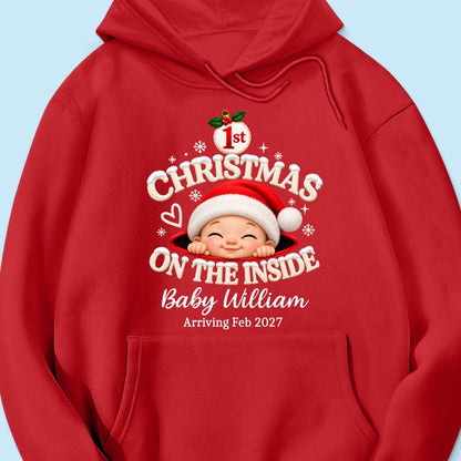 1st Christmas On The Inside Baby - Personalized Shirt - Christmas Pregnancy Announcement Gift For Mom To Be, Expecting Mom