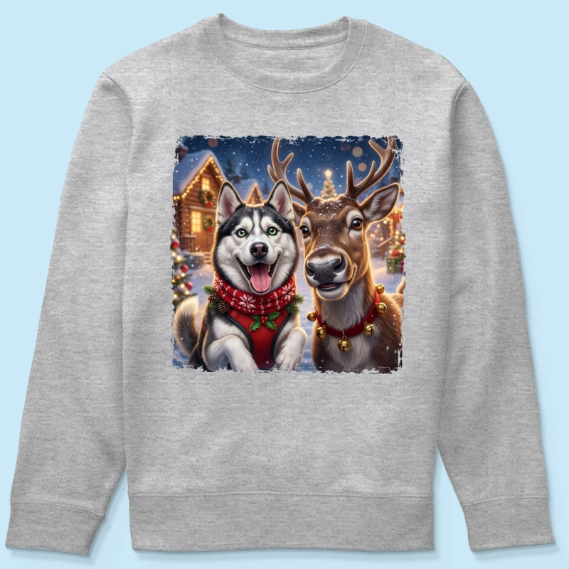 Dog Cat Selfie with Reindeer - Personalized Shirt - Funny Christmas Gift for Pet Lovers