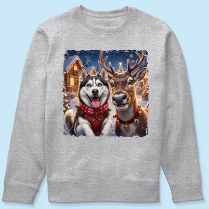 Dog Cat Selfie with Reindeer - Personalized Shirt - Funny Christmas Gift for Pet Lovers