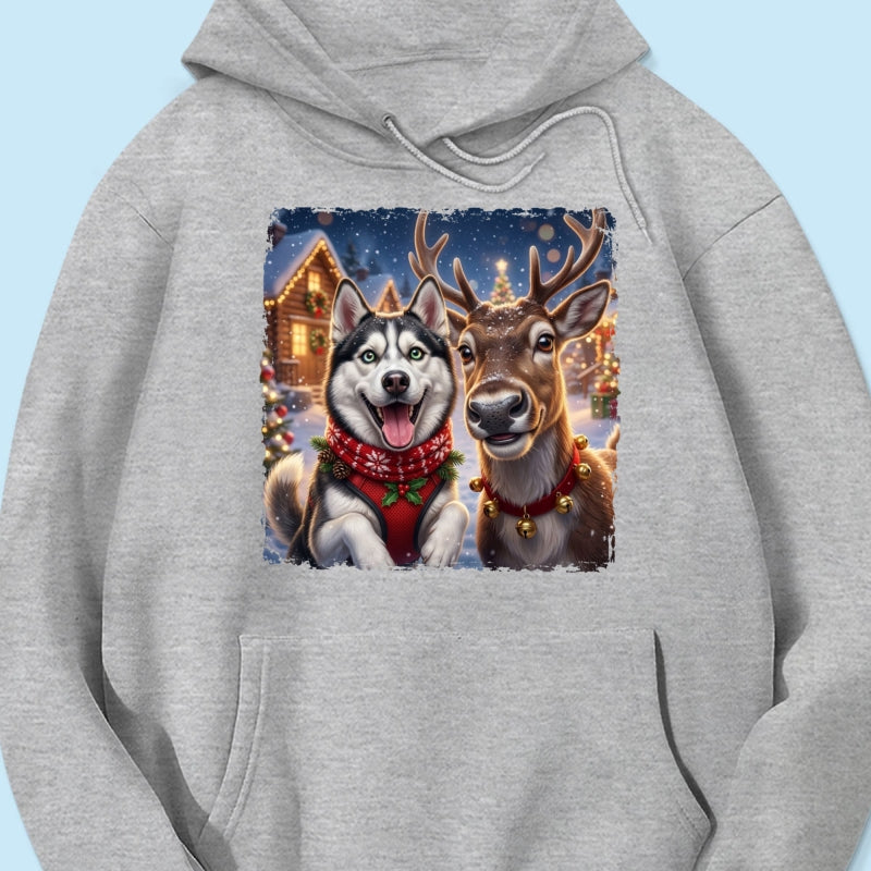 Dog Cat Selfie with Reindeer - Personalized Shirt - Funny Christmas Gift for Pet Lovers