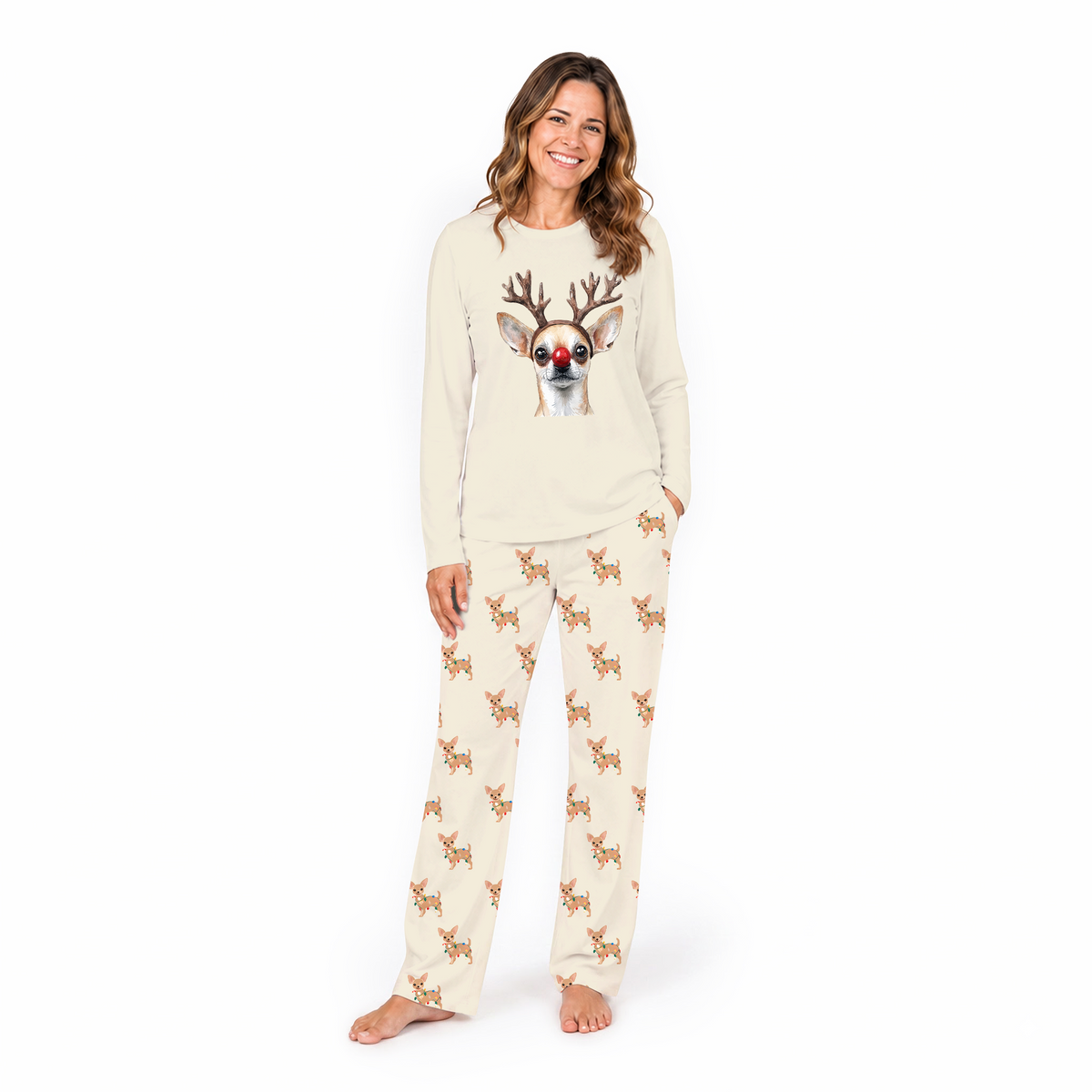 Cozy Reindeer Chihuahua Red Nose Dog Family Christmas Pajamas
