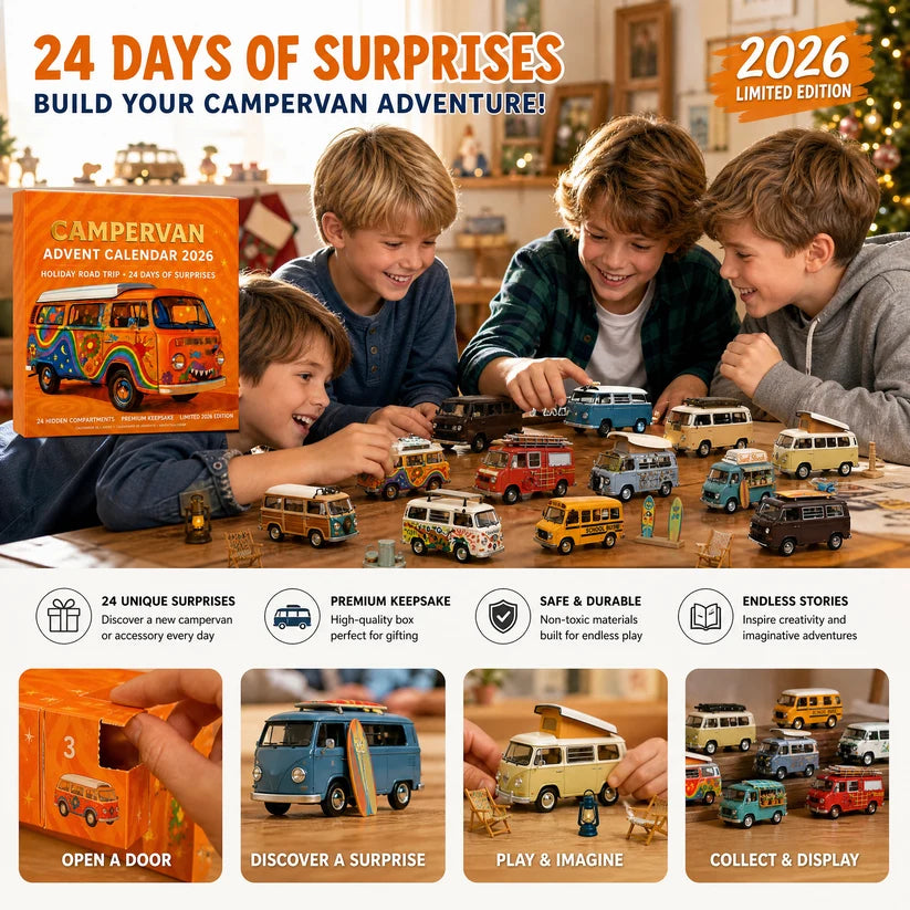 Campervan Christmas Advent Calendar 2026, 24 Days Christmas Countdown, Vintage Camper Van Lover Gift, Holiday Travel Surprise Box