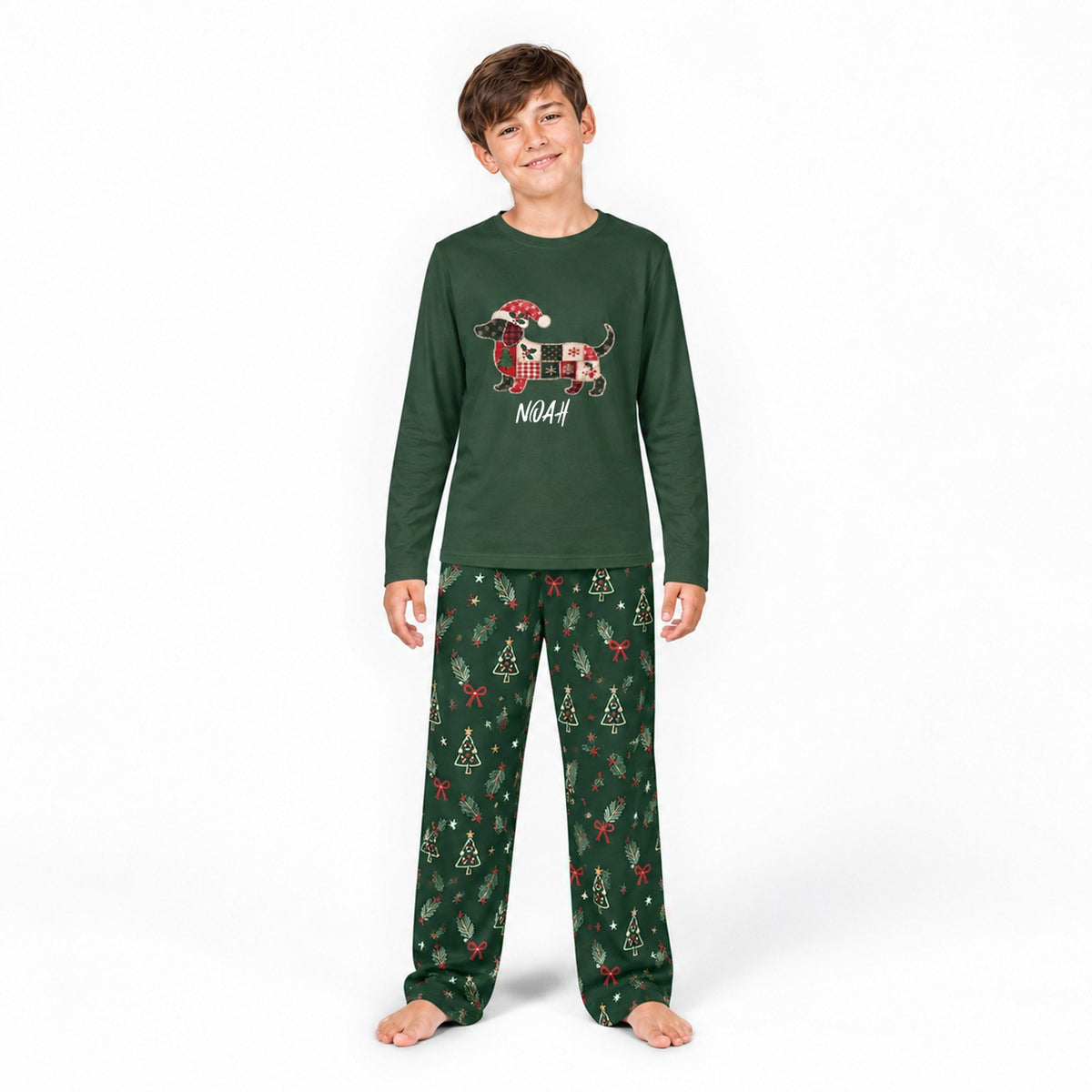 Custom Name Dachshund Christmas Family Matching Pajamas With Pet