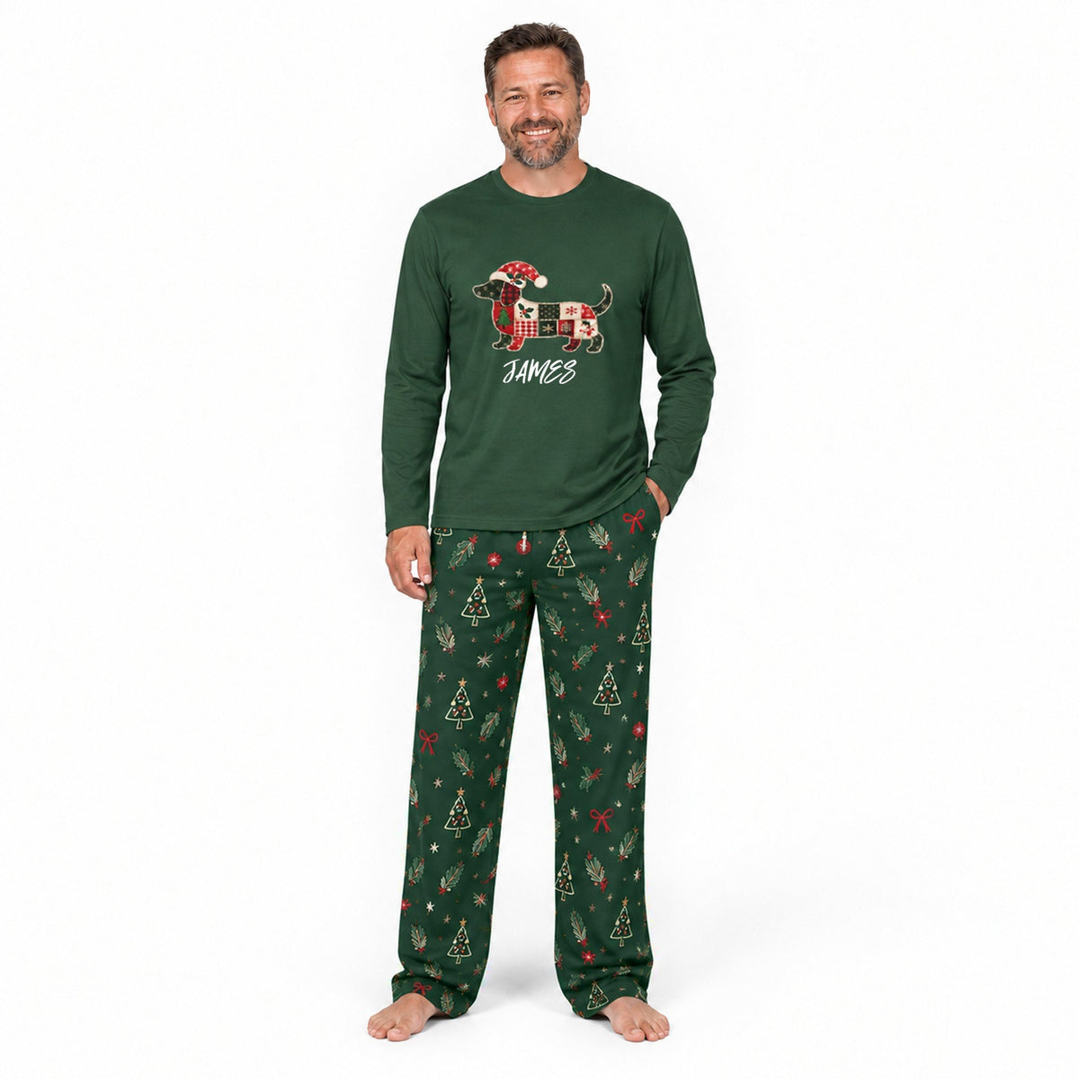 Custom Name Dachshund Christmas Family Matching Pajamas With Pet