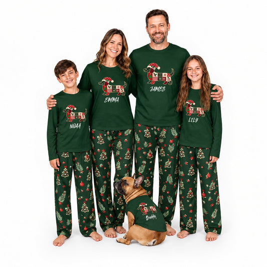 Custom Name Dachshund Christmas Family Matching Pajamas With Pet
