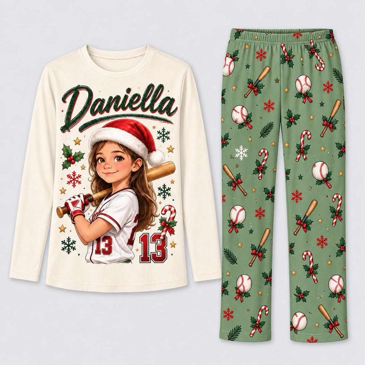 Personalized Baseball Christmas Pajamas with Photo Family Matching Pajama Set