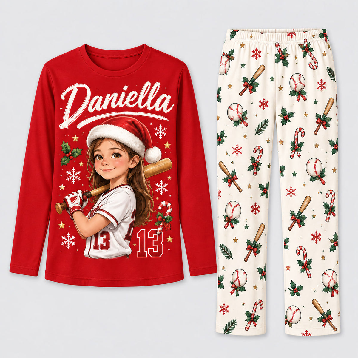 Personalized Baseball Christmas Pajamas with Photo Family Matching Pajama Set