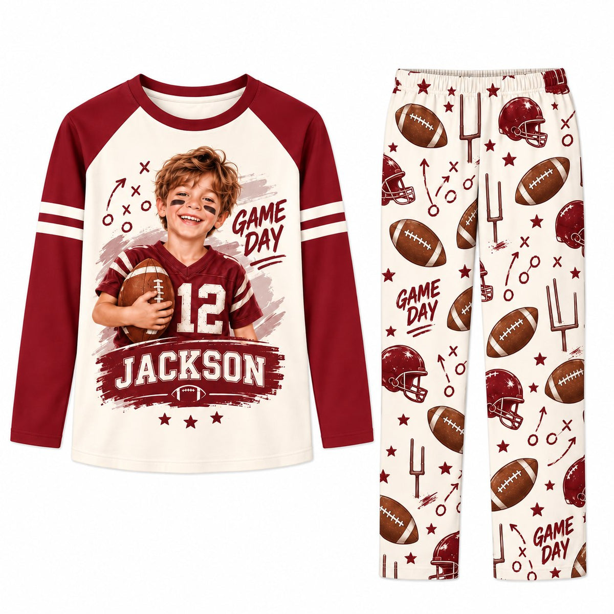 Personalized Photo American Football Game Day Pajamas Set
