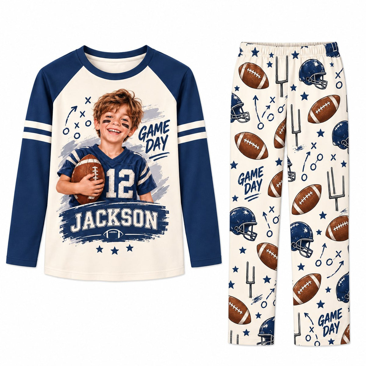 Personalized Photo American Football Game Day Pajamas Set